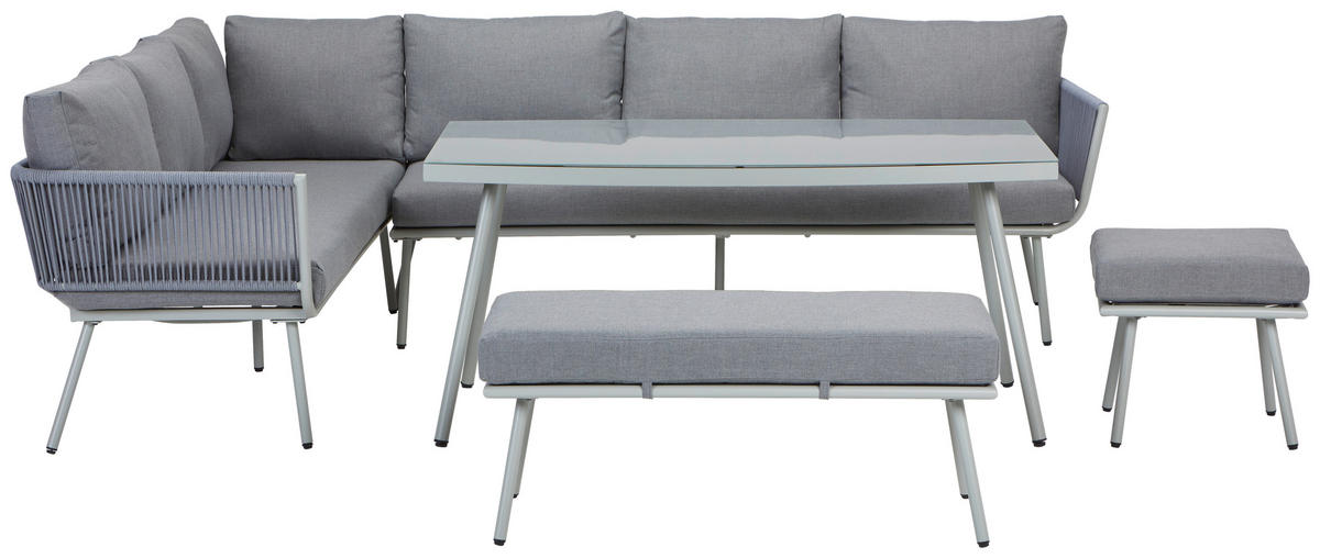 DINING-LOUNGESET 5-teilig  - Schwarz/Grau, MODERN, Glas/Kunststoff (190/65/252cm) - Ambia Garden