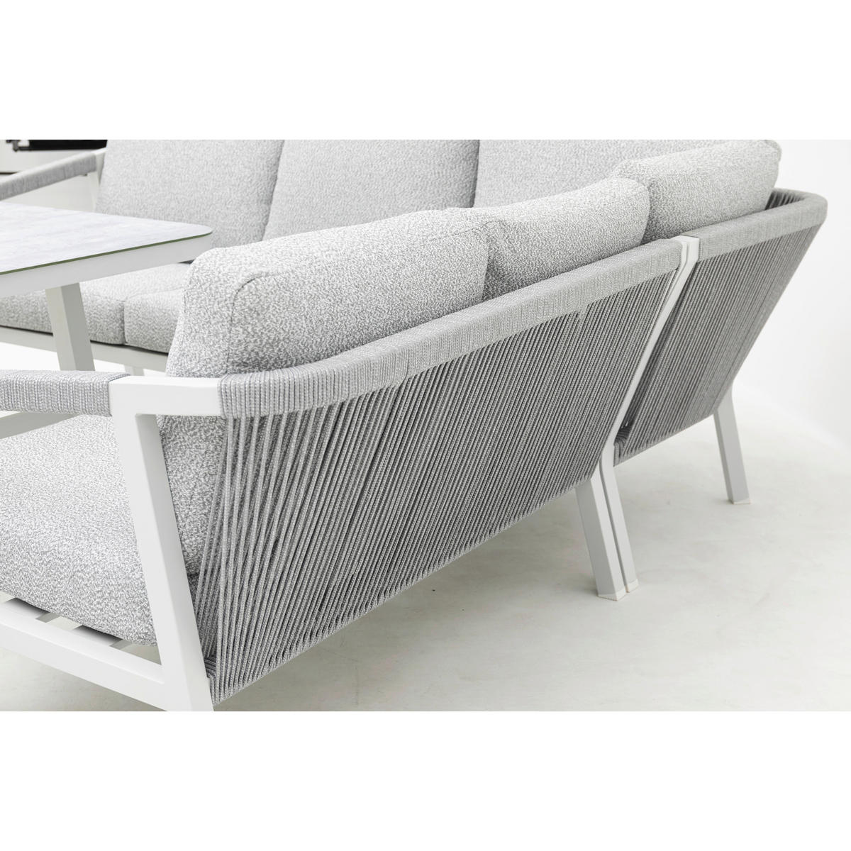 DINING-LOUNGESET  - Weiß/Grau, MODERN, Glas/Textil - Gardenson