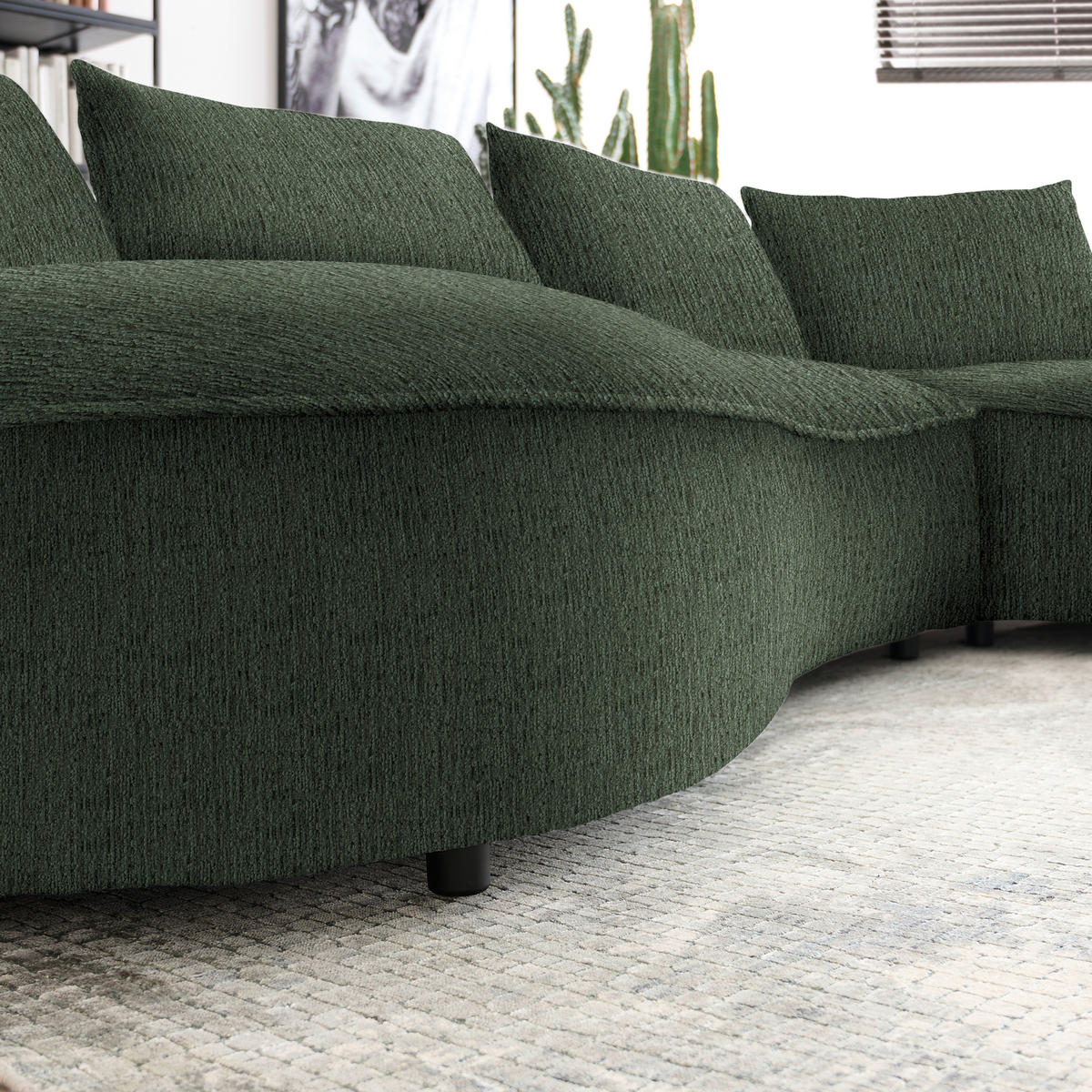 BIGSOFA in Chenille Waldgrün  - Waldgrün/Schwarz, Design, Kunststoff/Textil (322/82/154cm) - home24