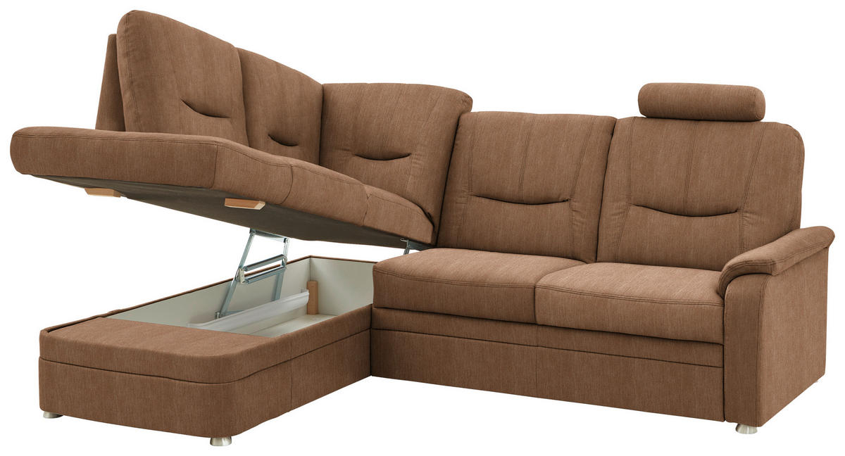 ECKSOFA Chenille Rostfarben  - Rostfarben/Schwarz, Konventionell, Kunststoff/Textil (185/235cm) - Beldomo Comfort