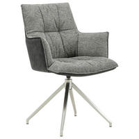 STOLIČKA S PODRÚČKAMI, ušľachtilá oceľ, mikrovlákno, vzhľad ľanu, antracitová, svetlosivá - čierna/farba ušľachtilej ocele, Design, kov/textil (59/89,5/63cm) - Novel