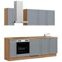 KÜCHENBLOCK Frame 240 cm  in Eichefarben, Blaugrau  - Edelstahlfarben/Eichefarben, MODERN, Holzwerkstoff/Metall (240cm) - Nobilia