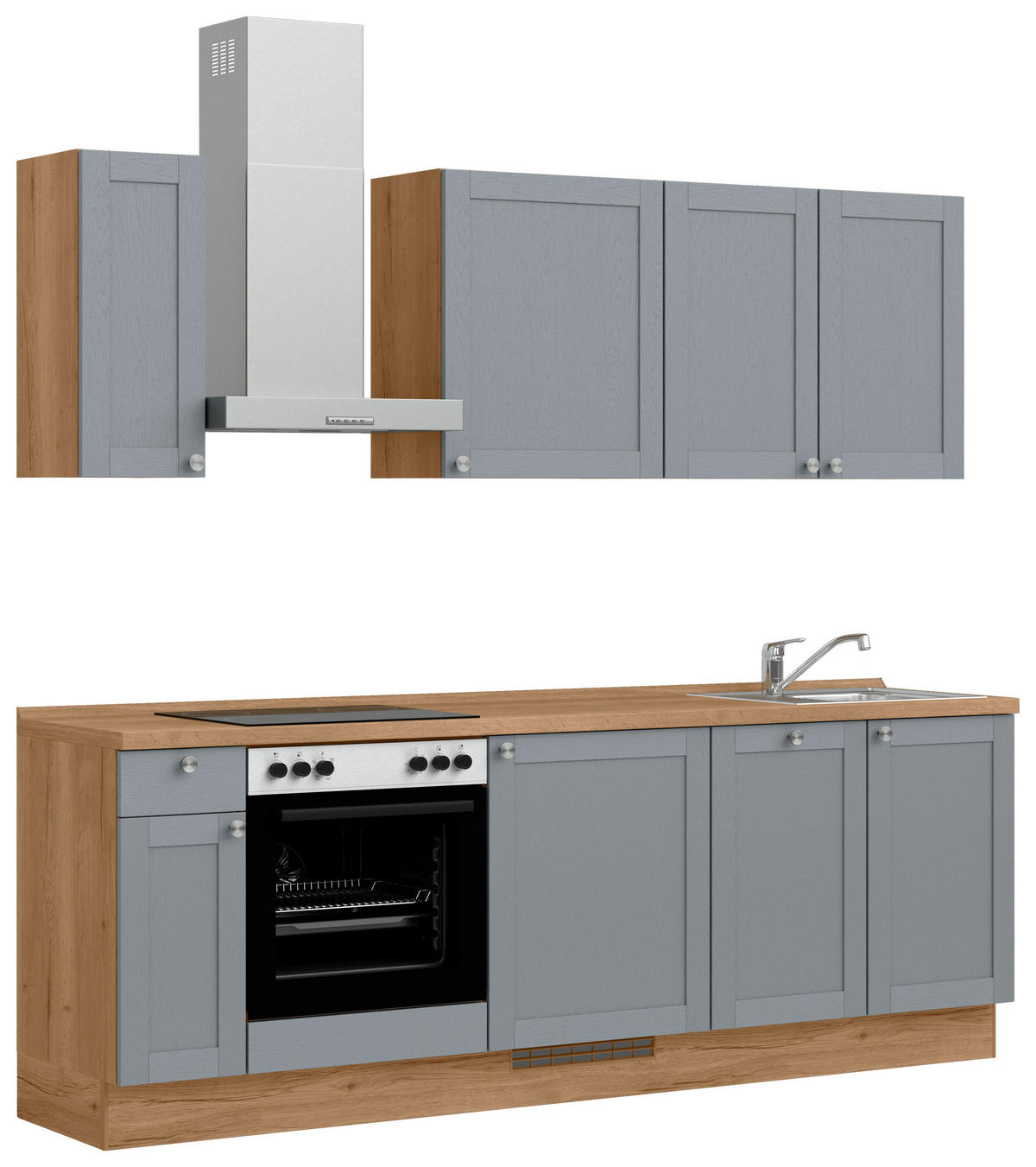 KÜCHENBLOCK Frame 240 cm  in Eichefarben, Blaugrau  - Edelstahlfarben/Eichefarben, MODERN, Holzwerkstoff/Metall (240cm) - Nobilia