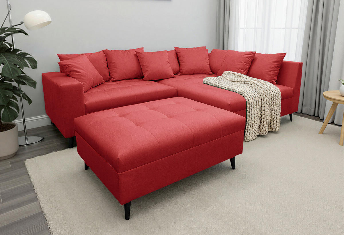 Ecksofa inkl. Hocker Mikrofaser Rot  - Rot/Schwarz, Design, Holz/Textil (247/174cm) - MID.YOU