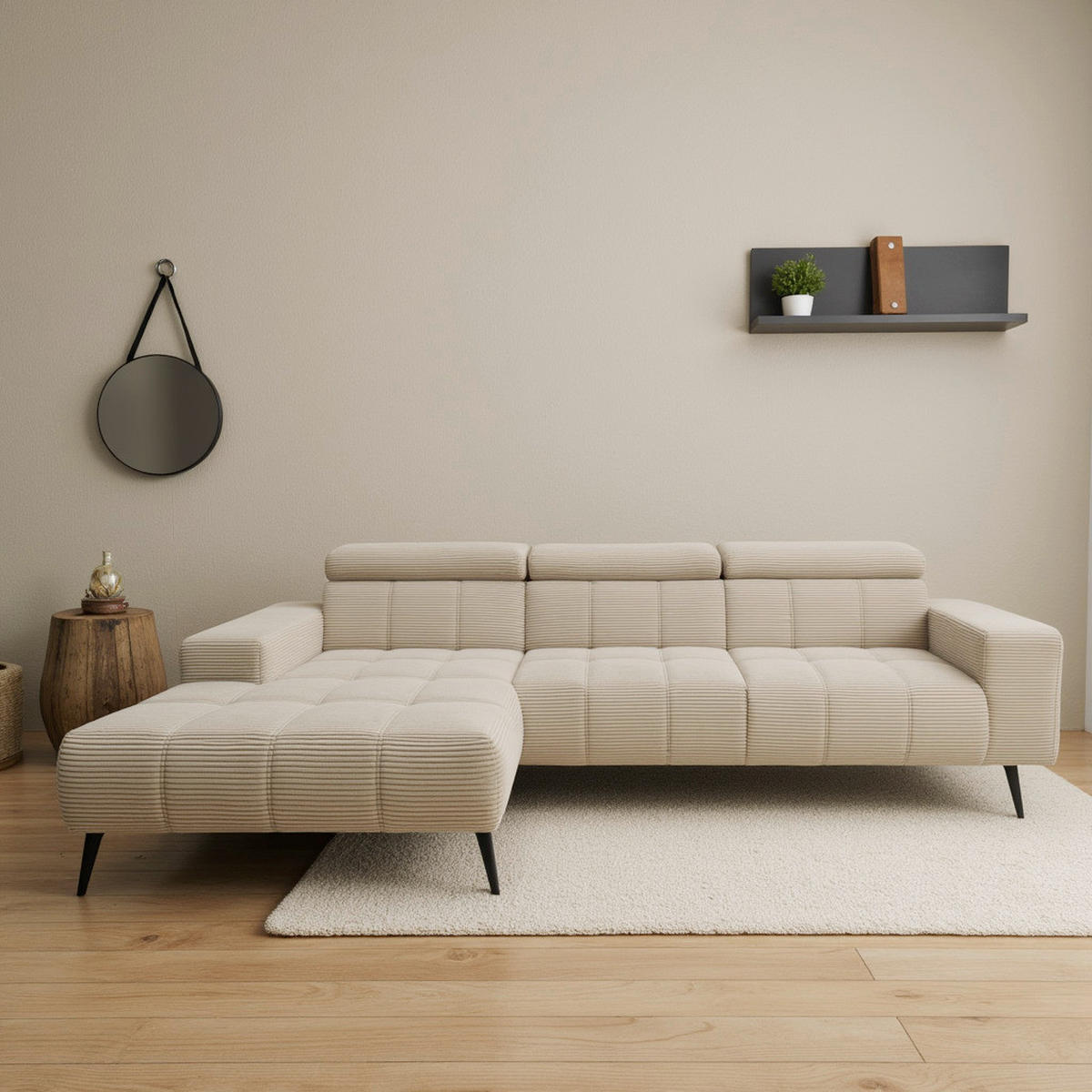 ECKSOFA TRENTO Creme Mikrofaser  - Dunkelgrau/Creme, MODERN, Textil/Metall (287/175cm) - MID.YOU