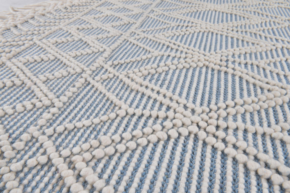 HANDWEBTEPPICH 140/140 cm Colored macrame four Creme, Pastellblau  - Pastellblau/Creme, KONVENTIONELL, Textil (140/140cm) - Tom Tailor