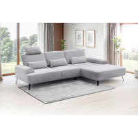 ECKSOFA in Flachgewebe Hellgrau  305/178 cm  - Hellgrau/Schwarz, Design, Textil/Metall (305/178cm) - Livetastic