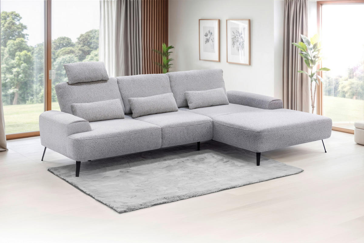 ECKSOFA in Flachgewebe Hellgrau  305/178 cm  - Hellgrau/Schwarz, Design, Textil/Metall (305/178cm) - Livetastic