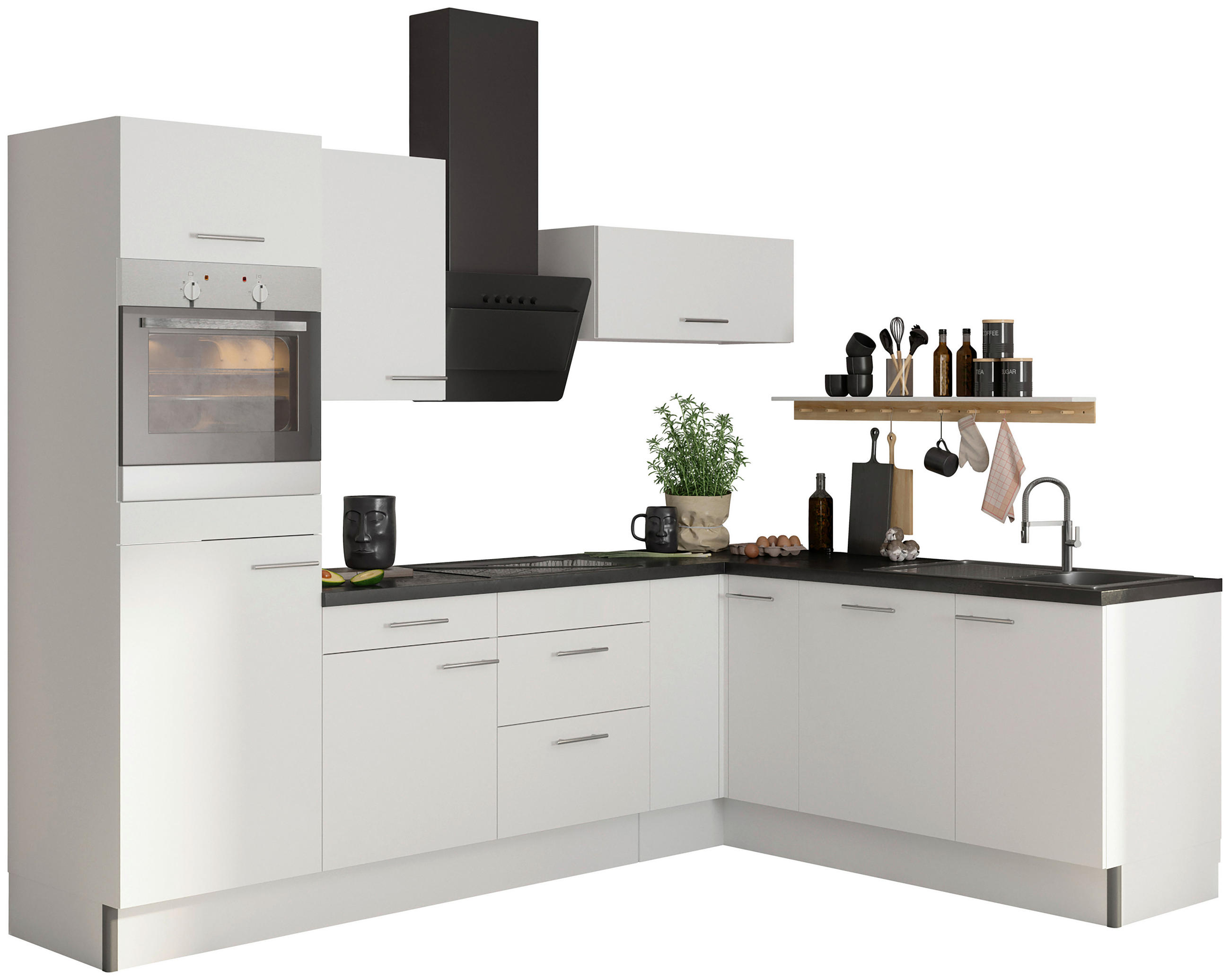ECKKÜCHE 270/200 cm  in Weiß  - Edelstahlfarben/Anthrazit, Basics, Holzwerkstoff/Metall (270/200cm) - Optifit