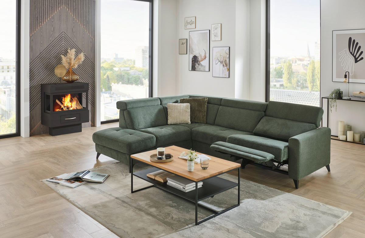 SAROKKANAPÉ textil sötétzöld  - fekete/sötétzöld, Konventionell, textil/fém (214/276cm) - Beldomo System