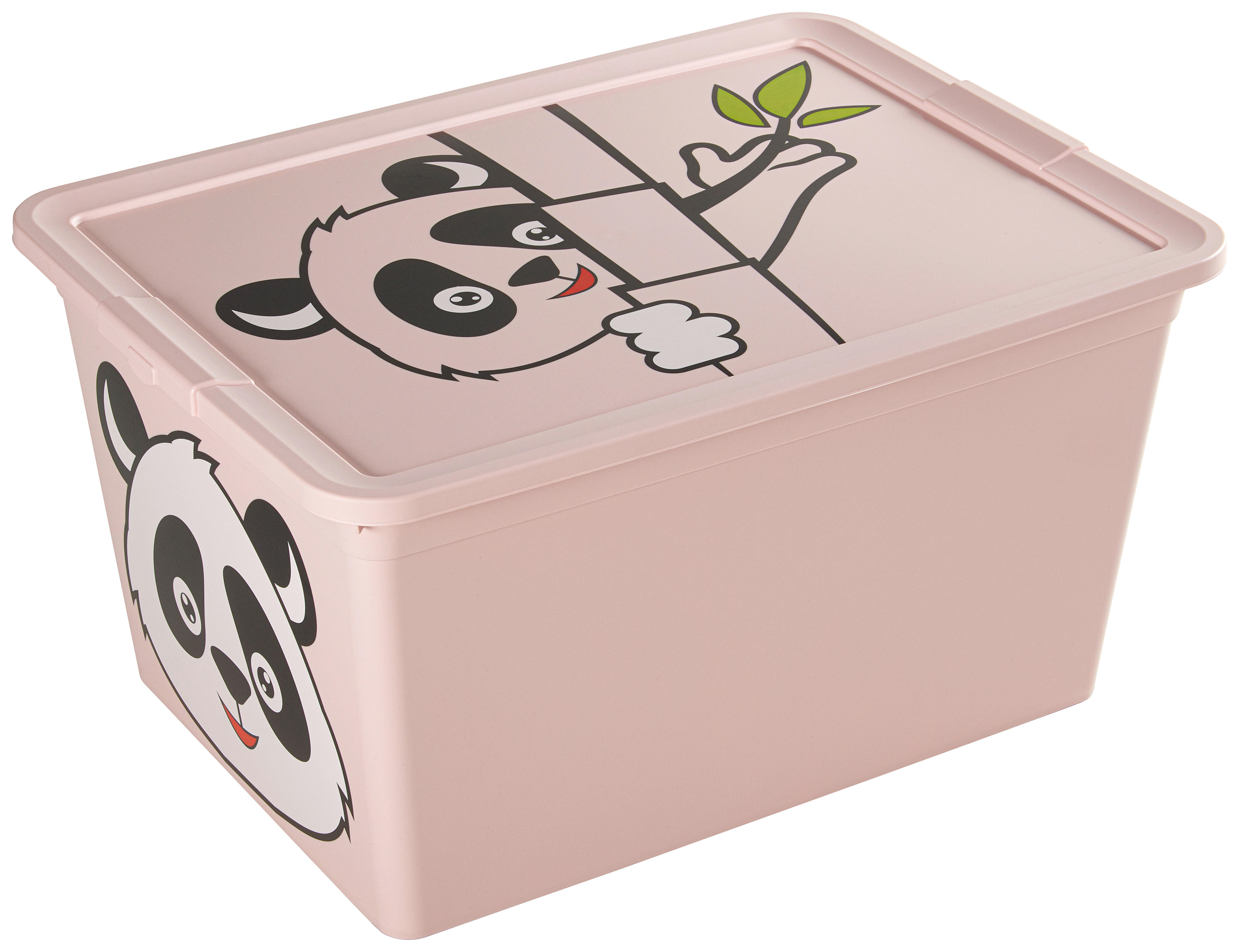 Relaxdays Spielzeugkiste faltbar, Panda, Aufbewahrungsbox mit Stauraum &  Deckel, gepolstert, HBT 34 x 49 x 31 cm, weiß