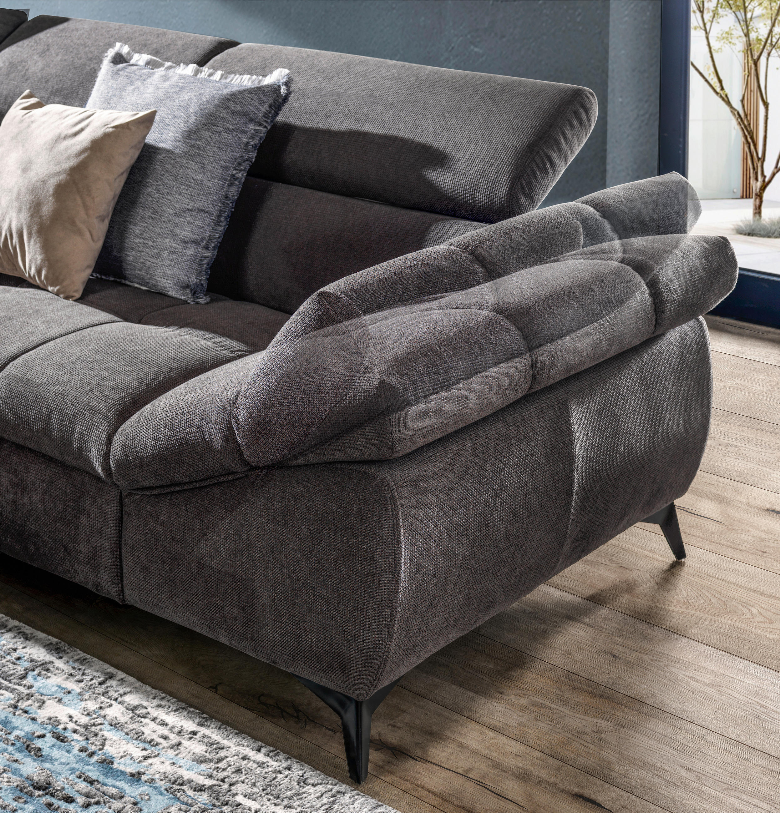 ECKSOFA in Mikrofaser Graubraun  - Graubraun/Schwarz, Design, Kunststoff/Textil (210/279cm) - Livetastic
