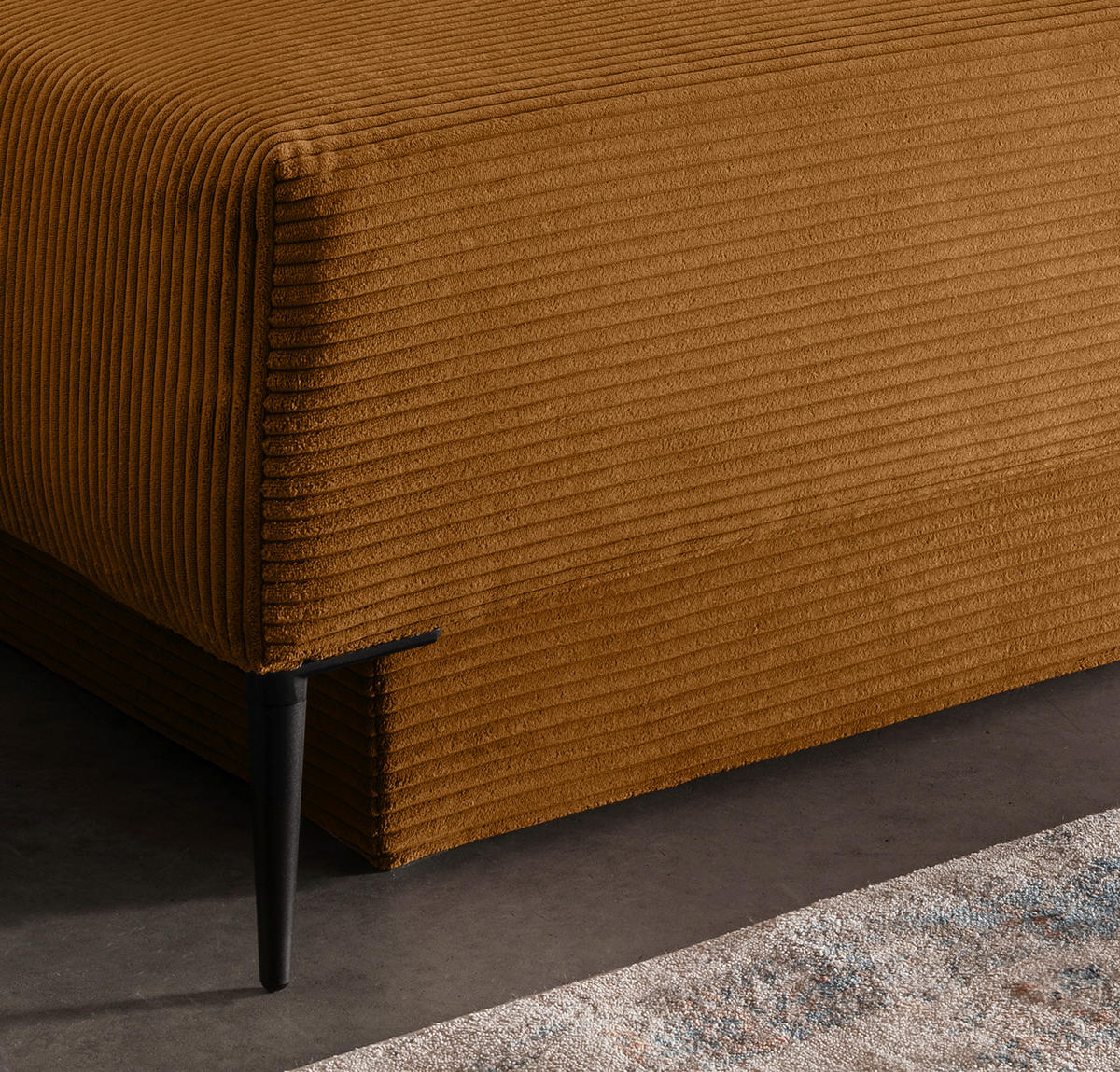 SCHLAFSOFA  mit Liegefunktion, Schlafen auf Sitzhöhe, Rücken echt Cord Goldfarben  - Goldfarben/Schwarz, MODERN, Textil/Metall (198/90/100cm) - Livetastic