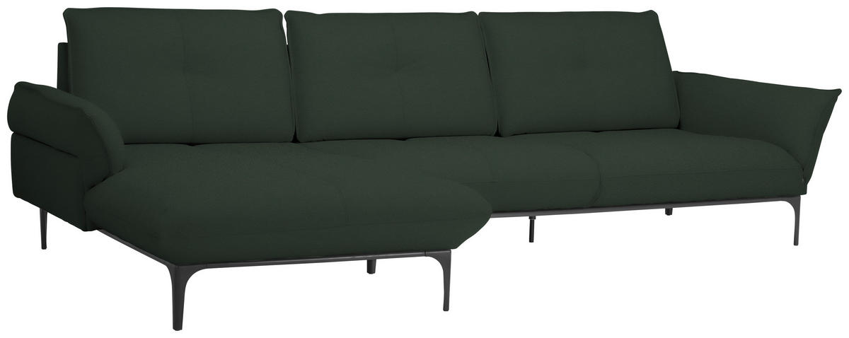 ECKSOFA in Echtleder Dunkelgrün  - Dunkelgrün/Schwarz, Design, Leder/Metall (182/325cm) - Valnatura