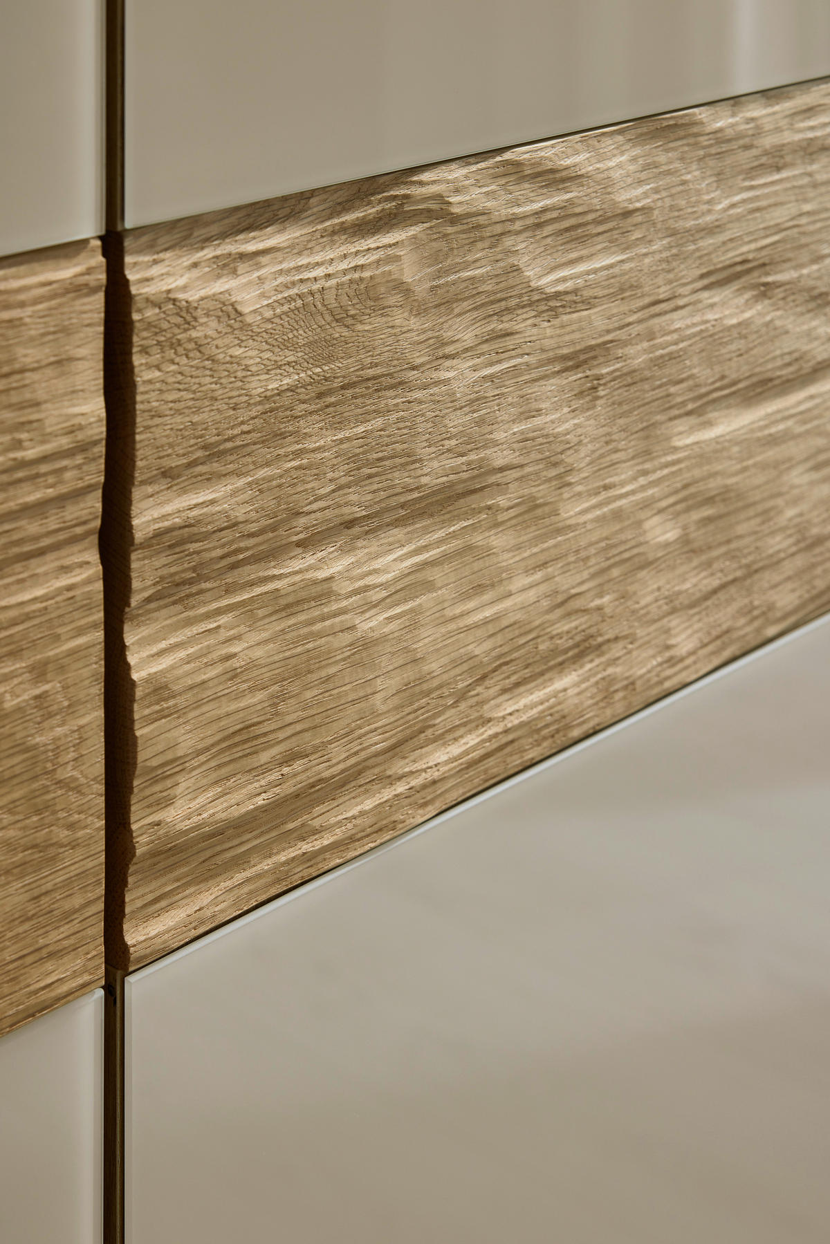 DREHTÜRENSCHRANK 300/216/58 cm,  in Champagner, Eiche Bianco, 6 Tür(en)  - Schieferfarben/Eiche Bianco, Design, Glas/Holz (300/216/58cm) - Musterring
