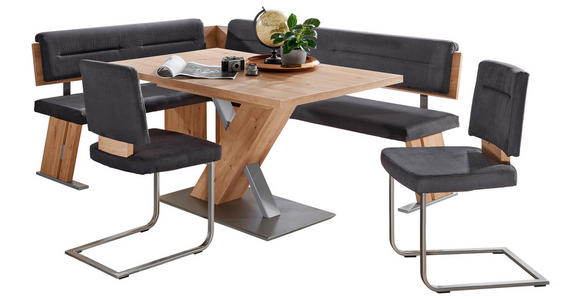 ECKBANKGRUPPE in Metall, Textil, Holzwerkstoff Anthrazit, Eichefarben, Edelstahlfarben - Edelstahlfarben/Eichefarben, KONVENTIONELL, Holzwerkstoff/Textil (155/205cm) - Cantus