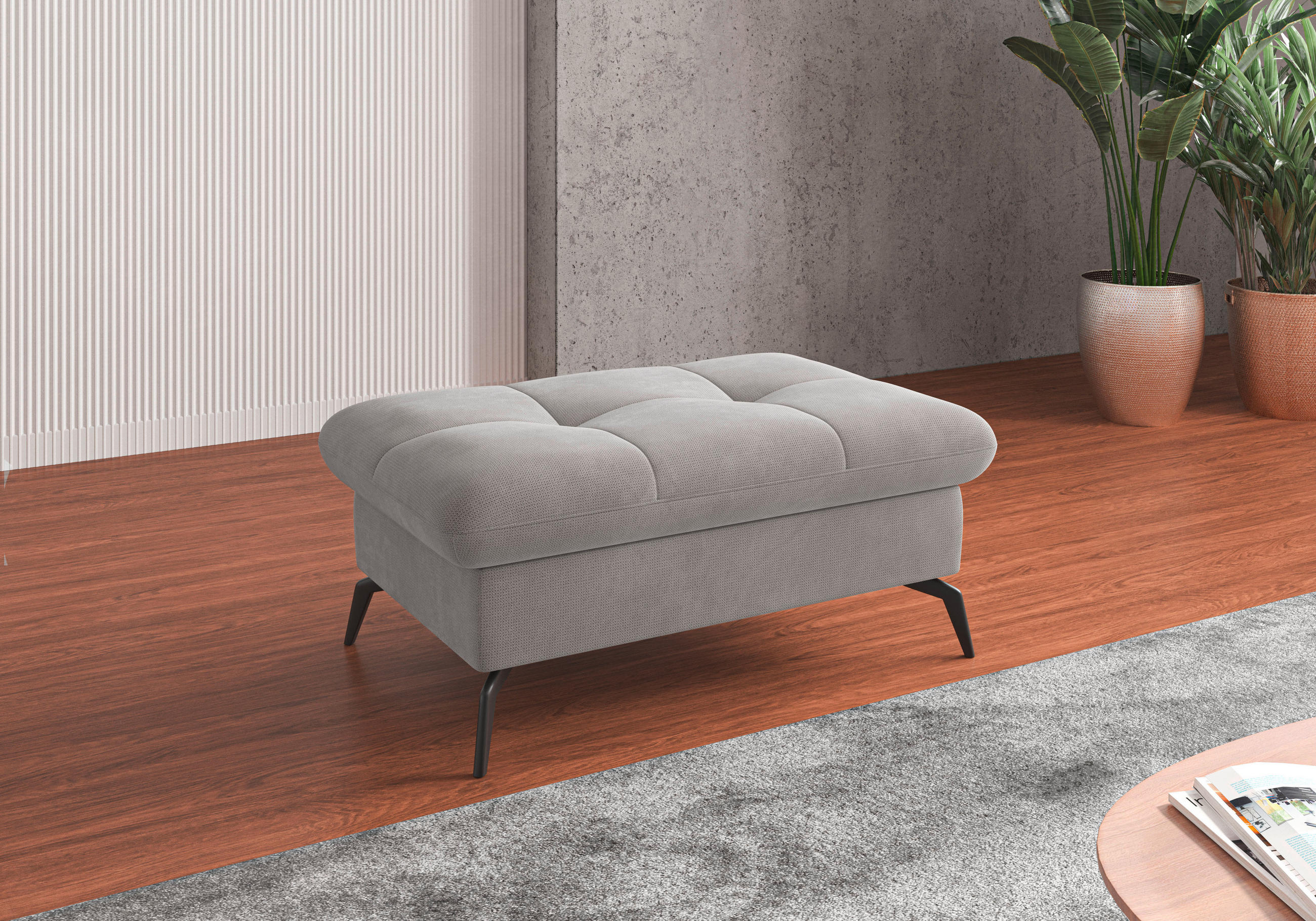 HOCKER in Textil Silberfarben  - Silberfarben/Schwarz, Konventionell, Textil/Metall (102/47/69cm) - Sit & More