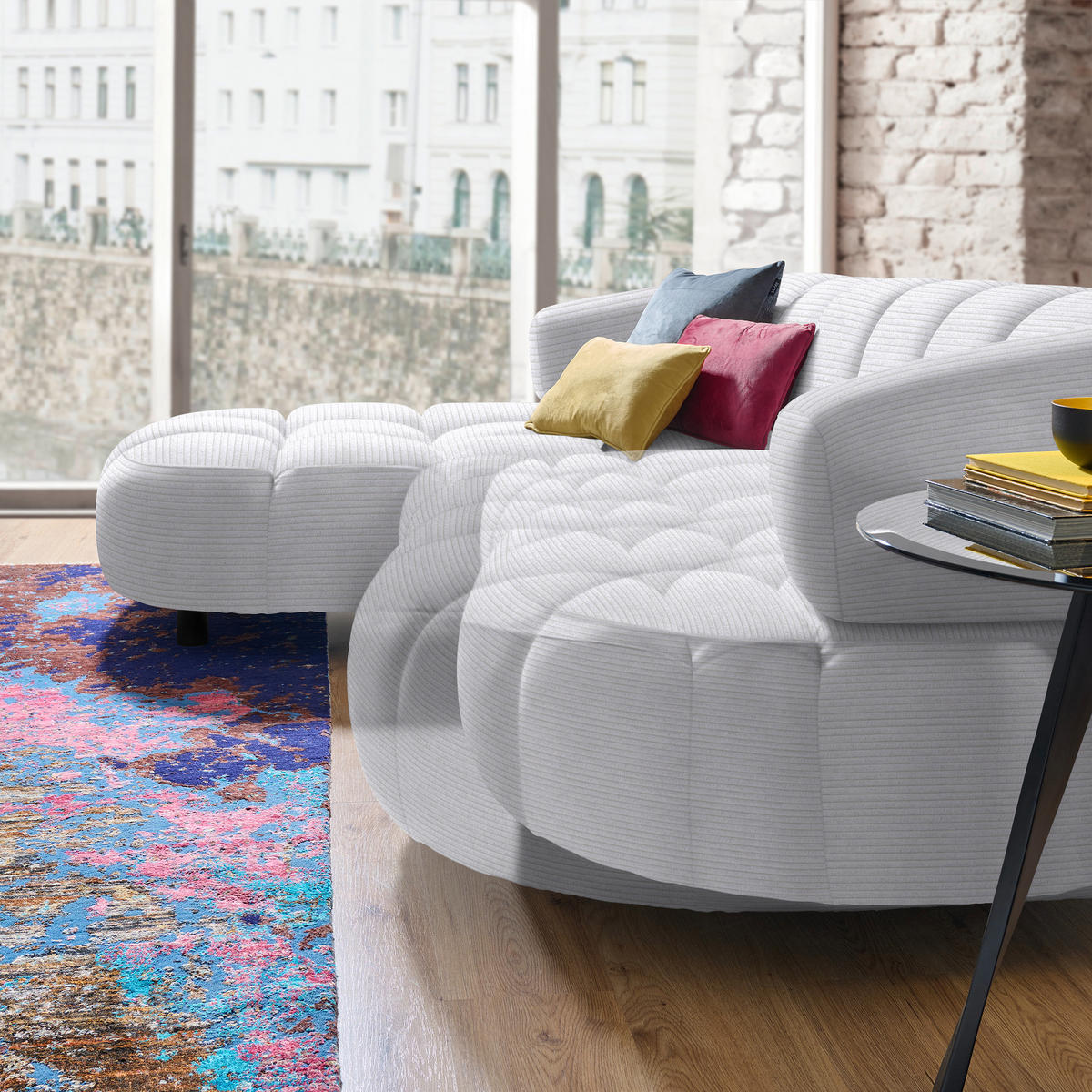 ECKSOFA in Cord, Velours Silberfarben  183/284 cm  - Silberfarben/Schwarz, Design, Holz/Textil (183/284cm) - Welnova