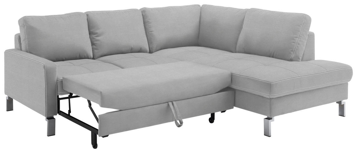 ECKSOFA in Mikrofaser Hellgrau  - Chromfarben/Beige, Design, Textil/Metall (229/200cm) - Pure Home Lifestyle
