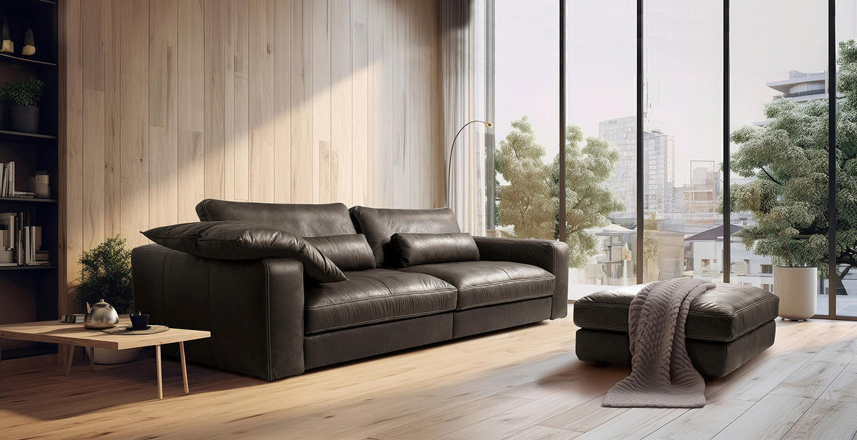 3-SITZER-SOFA  in Echtleder Fango   - Fango/Beige, Design, Leder/Kunststoff (300/85/123cm) - Livetastic