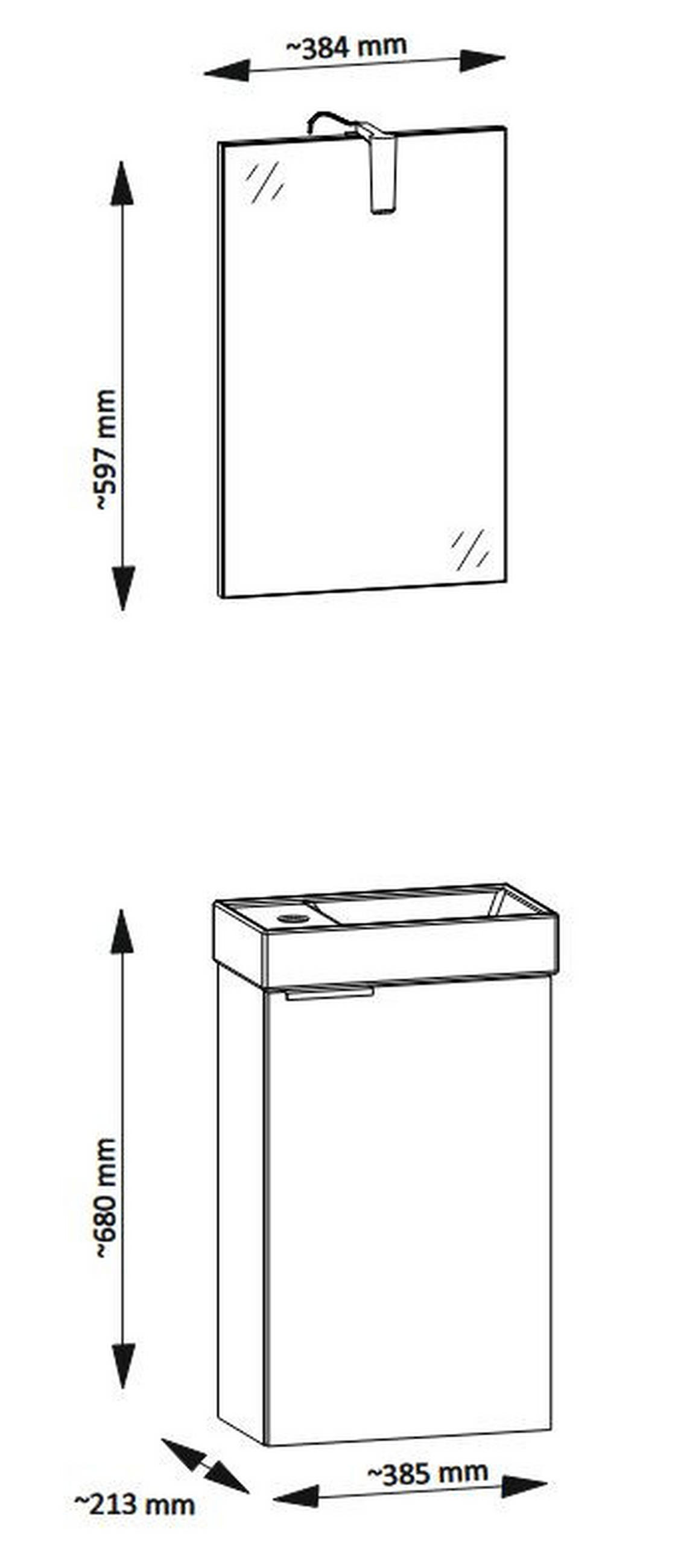 Mobilier Baie  - alb/culoare lemn stejar, Basics, ceramică/material pe bază de lemn (41/60/20cm) - Carryhome