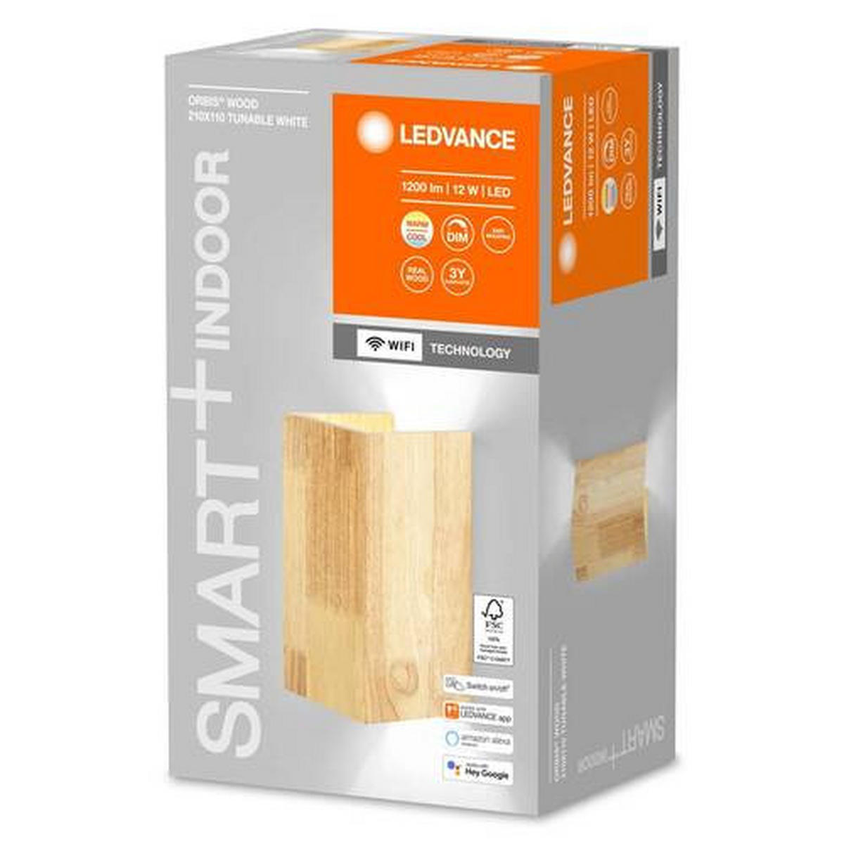 LED-WANDLEUCHTE Smart+ Orbis Wall Lamp Wood 11/11/21 cm   - Design, Holz (11/11/21cm) - Ledvance