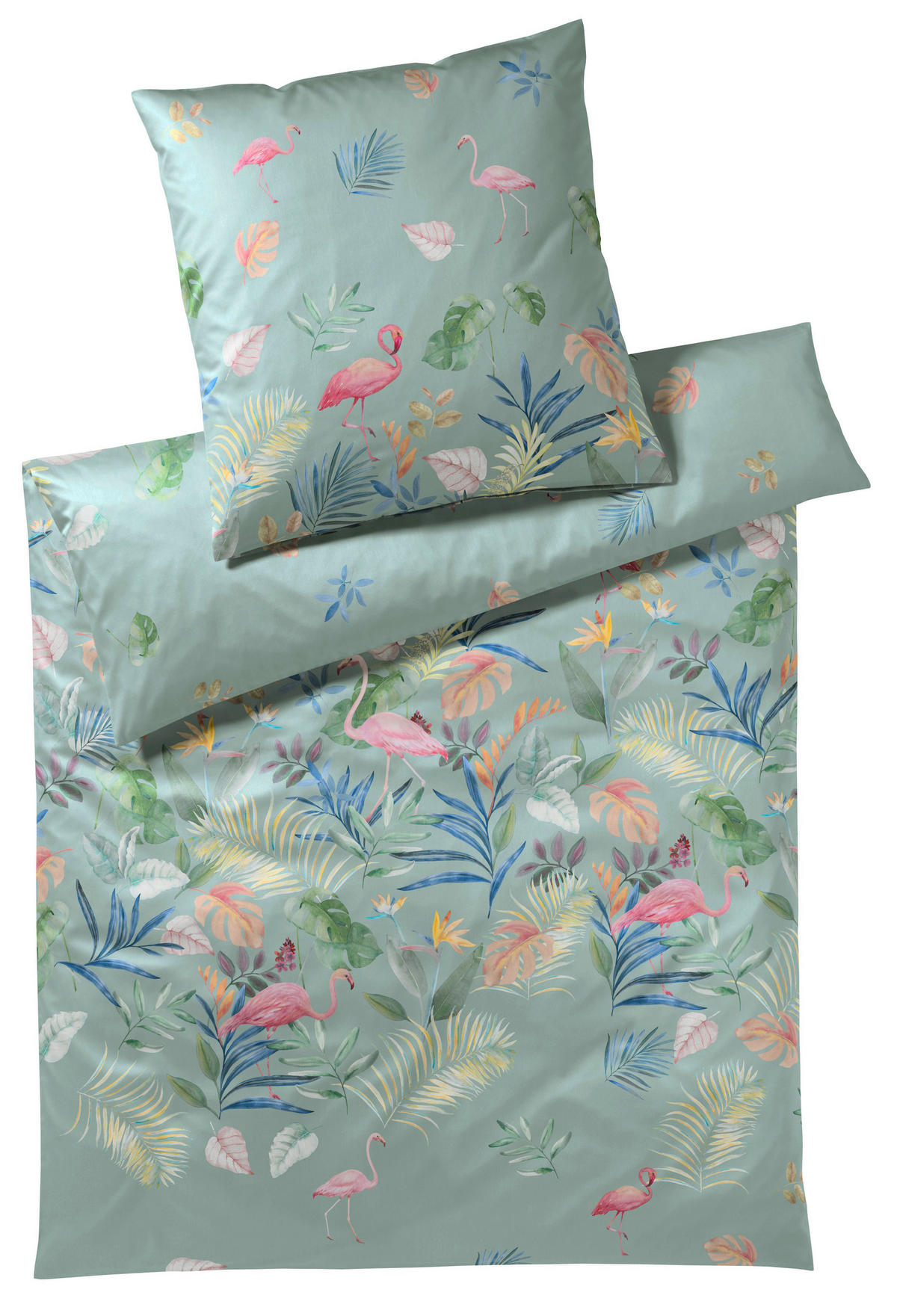 BETTWÄSCHESET Makosatin 160/210 cm  70 cm/50 cm  - Grün, Design, Naturmaterialien/Textil (160/210cm)