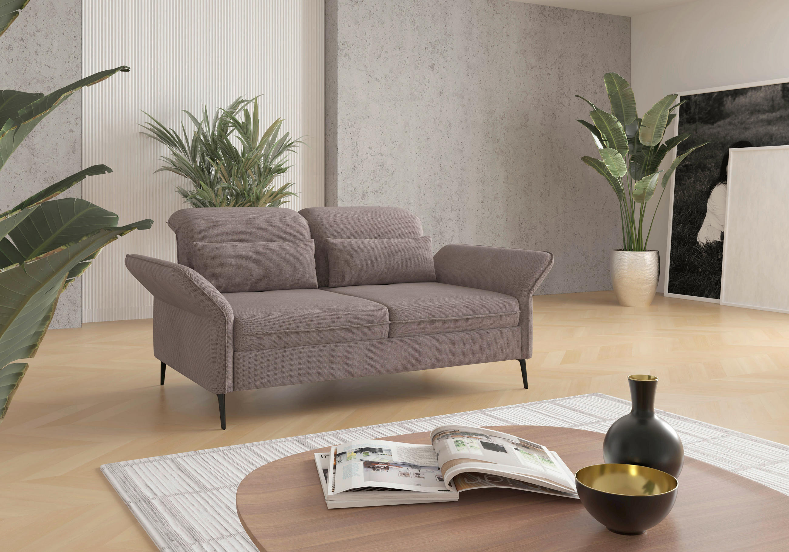 2,5-SITZER Flachgewebe Taupe  - Taupe/Schwarz, KONVENTIONELL, Textil/Metall (189/92/123cm) - Sit & More