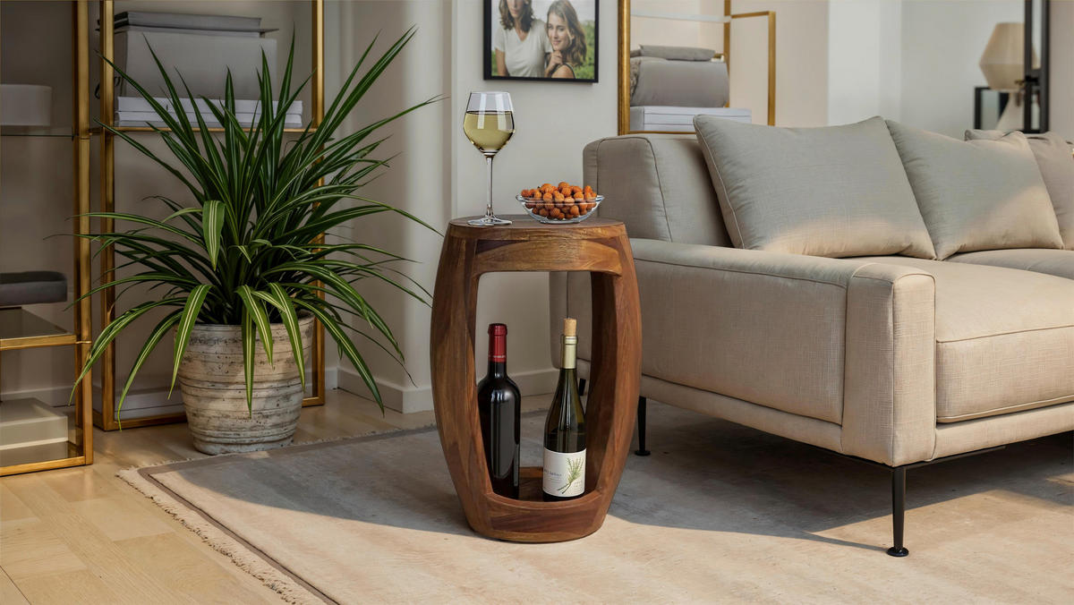 BEISTELLTISCH 30/30/45 cm Sheesham massiv Braun rund  - Braun, Design, Holz (30/30/45cm) - MID.YOU