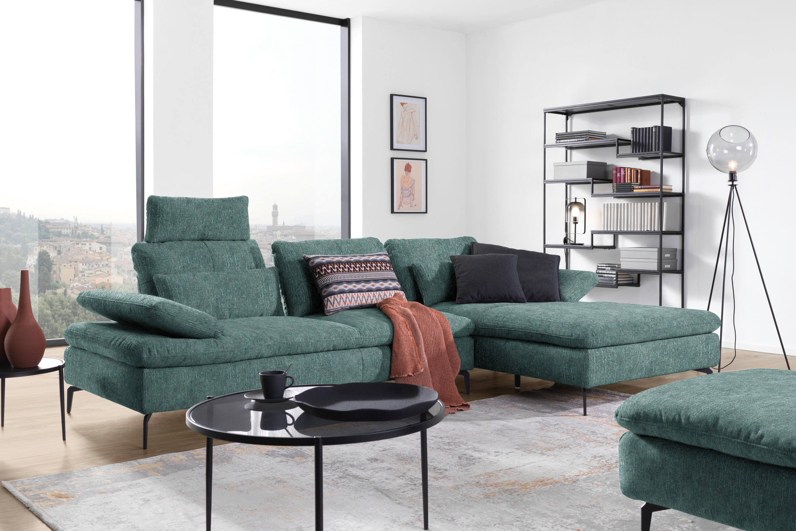 ECKSOFA in Velours Opal  - Opal/Schwarz, Design, Textil/Metall (301/179cm) - Chilliano