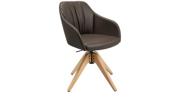 ARMLEHNSTUHL  in Echtleder pigmentiert  - Eichefarben/Braun, Design, Leder/Holz (58/82,5-85,2/60cm) - Johann Jakob