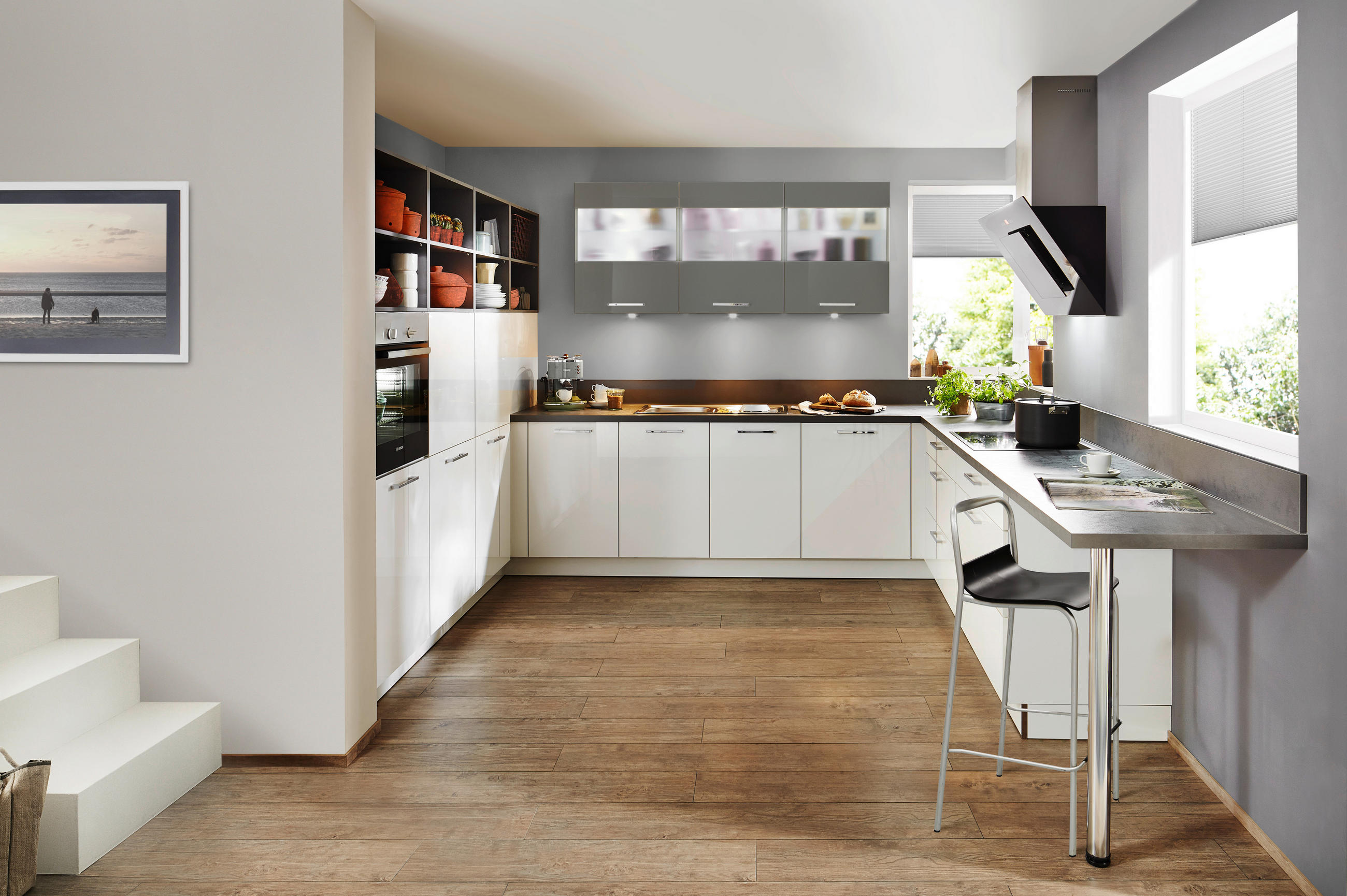 EINBAUKÜCHE   - Weiss/Grau, Design, Holzwerkstoff - Dieter Knoll