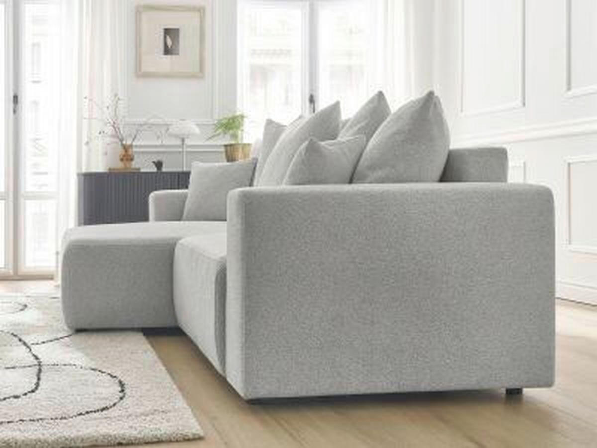 ECKSOFA Ottomane links  ATILLA Hellgrau Flachgewebe  - Hellgrau/Schwarz, MODERN, Kunststoff/Textil (149/244cm)