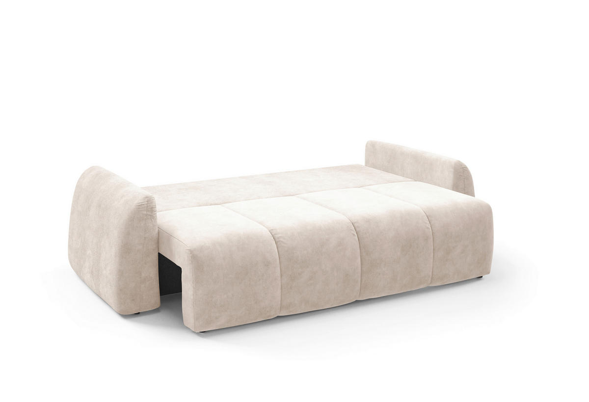 SCHLAFSOFA GERONIMO  mit Velours Beige  - Beige/Schwarz, Design, Kunststoff/Textil (252/93/167cm) - Livetastic