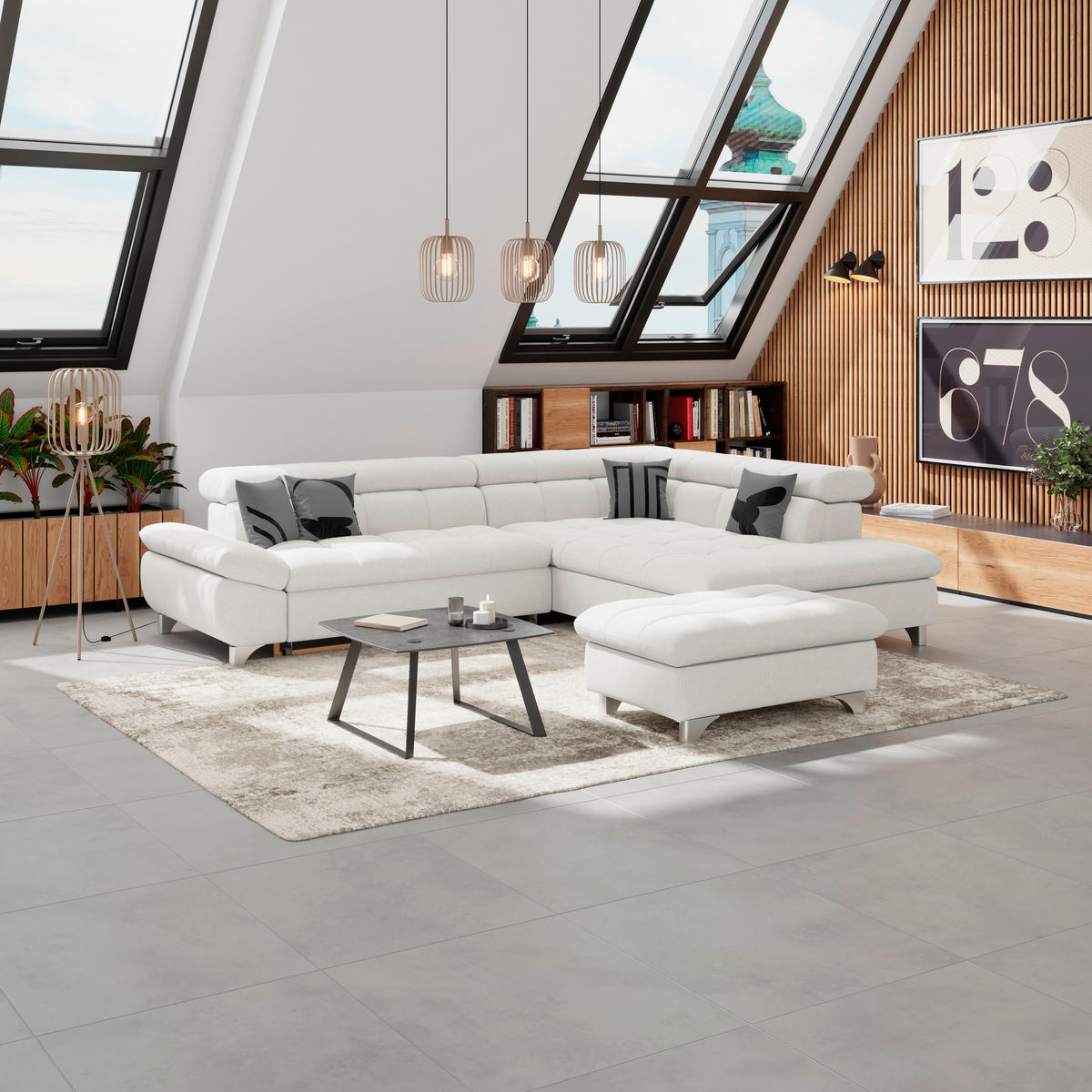 HOCKER Chenille Creme  - Chromfarben/Creme, KONVENTIONELL, Textil/Metall (108/46/108cm) - Livetastic