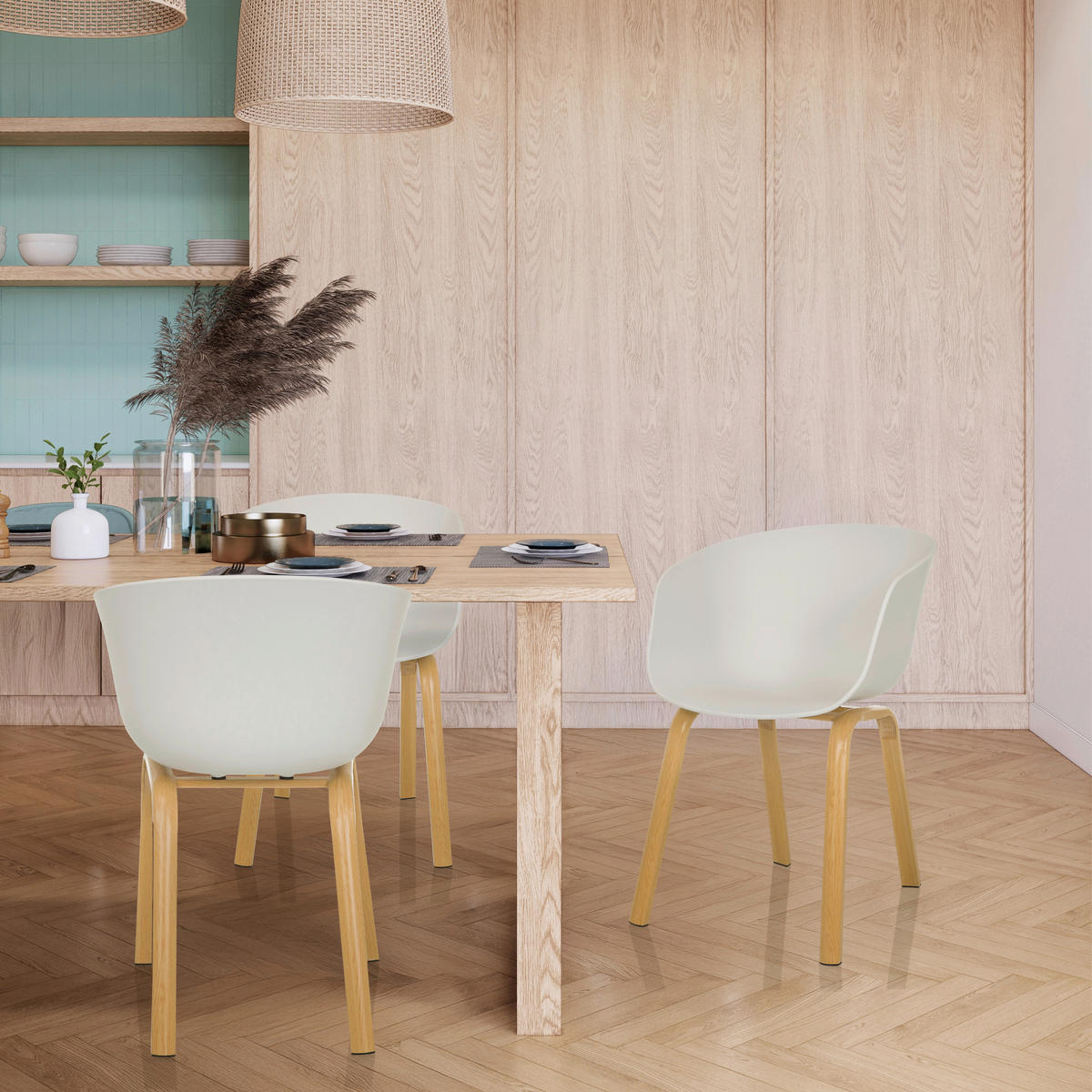 STOL MED ARMSTÖD slät  - vit/ljusbrun, Modern, metall/plast (54/78/56cm) - MID.YOU