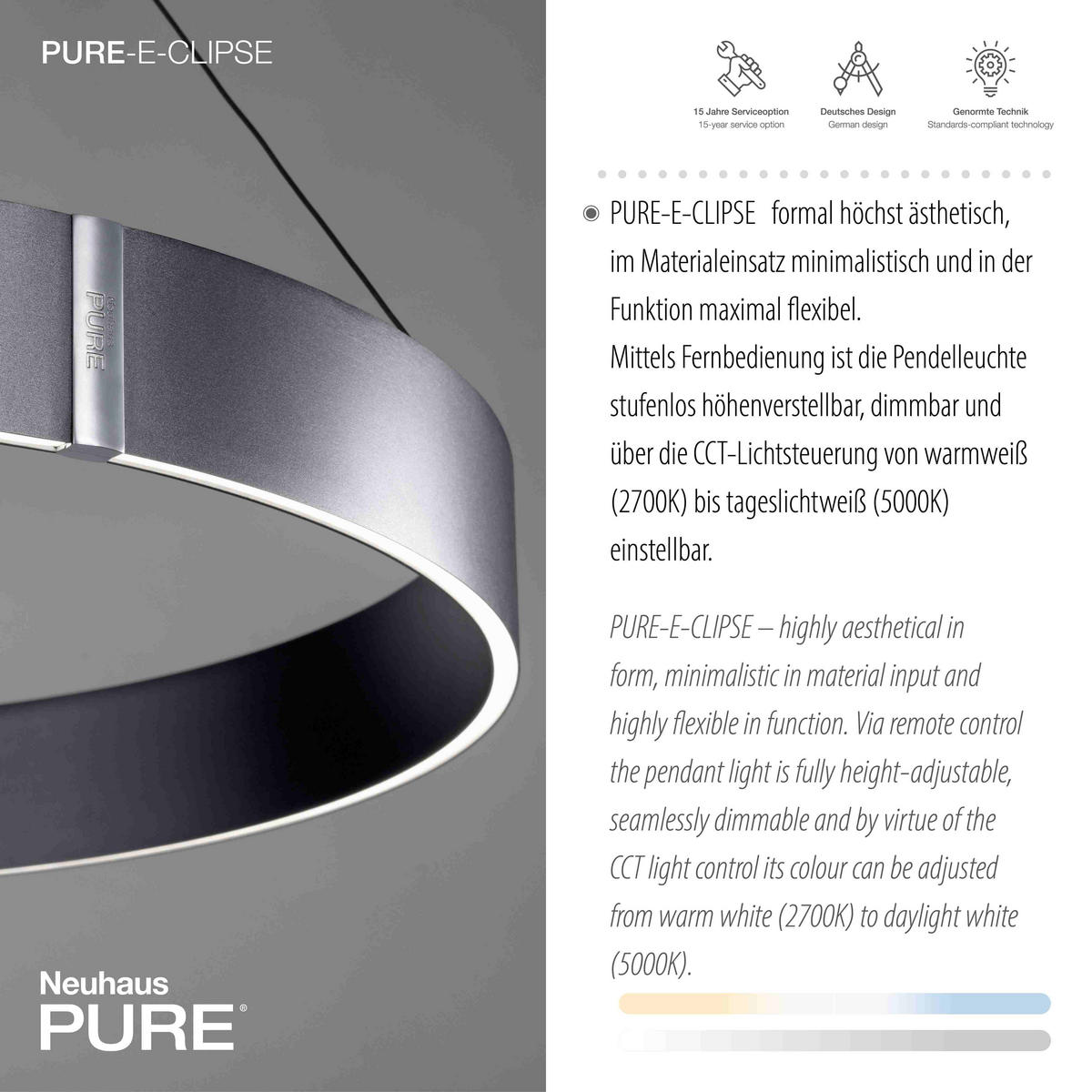 LED-HÄNGELEUCHTE Pure E-Clipse 70/350 cm   - Grau, Design, Kunststoff/Metall (70/350cm) - Neuhaus PURE