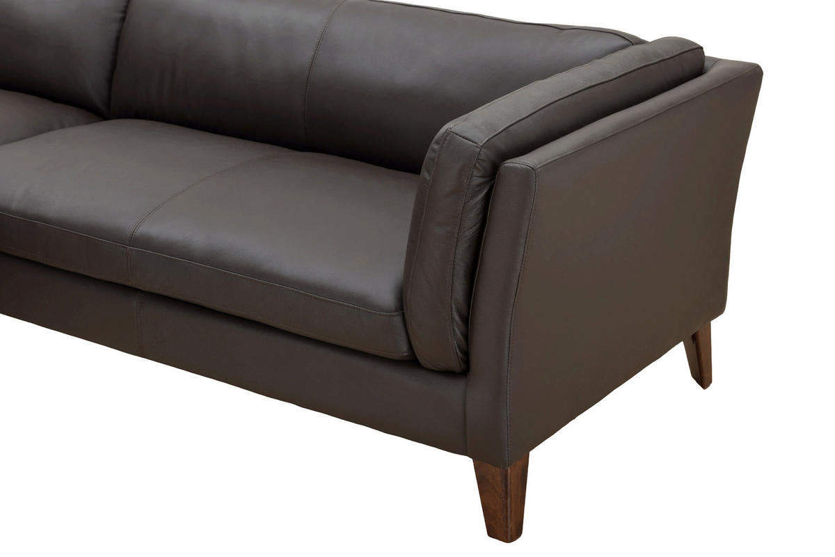 ECKSOFA SERA Braun Echtleder Lederlook  - Dunkelbraun/Braun, Design, Leder/Holz (194/235cm) - Livetastic