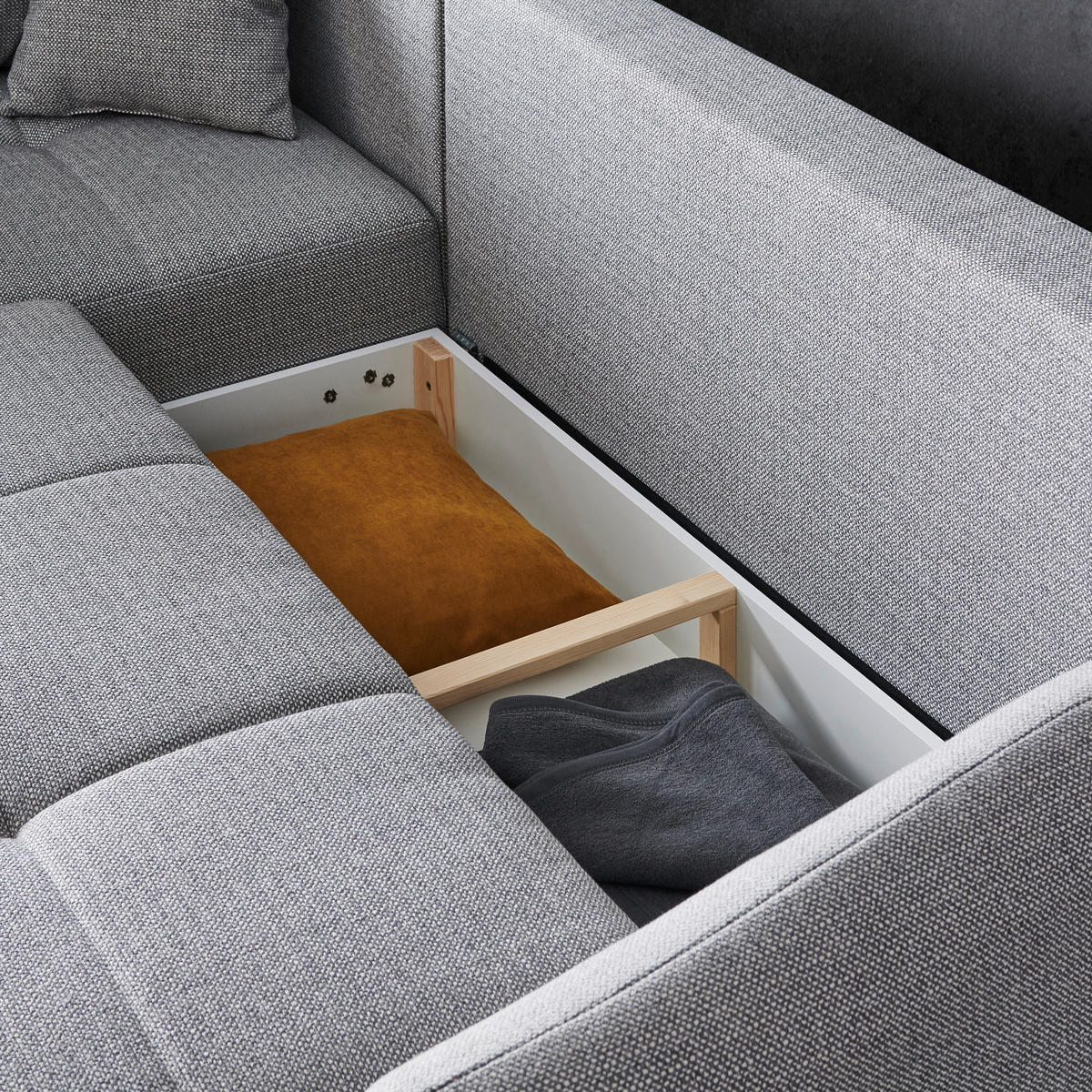 ECKSOFA Grau Webstoff  - Schwarz/Grau, Design, Textil/Metall (191/250cm) - Carryhome