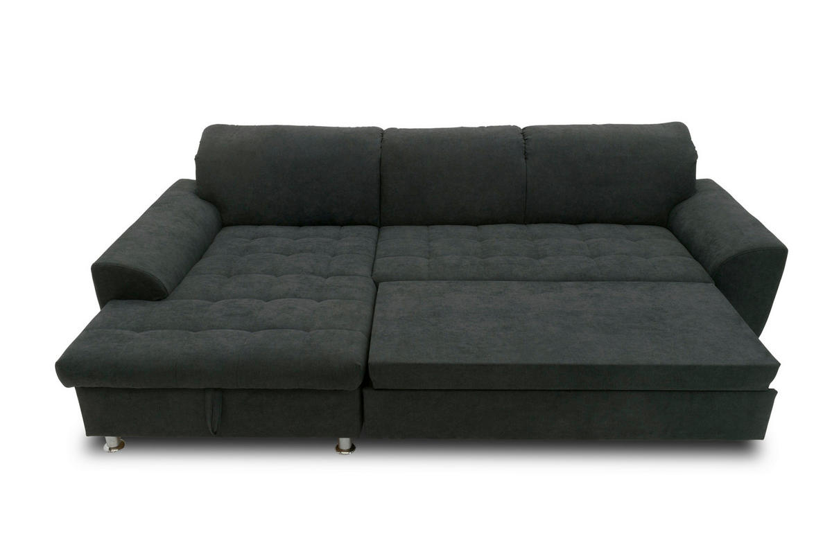 ECKSCHLAFSOFA MERIDIAN Mikrofaser Schwarz  inkl. Bettkasten, Schlaffunktion, Rücken echt  - Chromfarben/Schwarz, KONVENTIONELL, Textil/Metall (171/278cm) - MID.YOU
