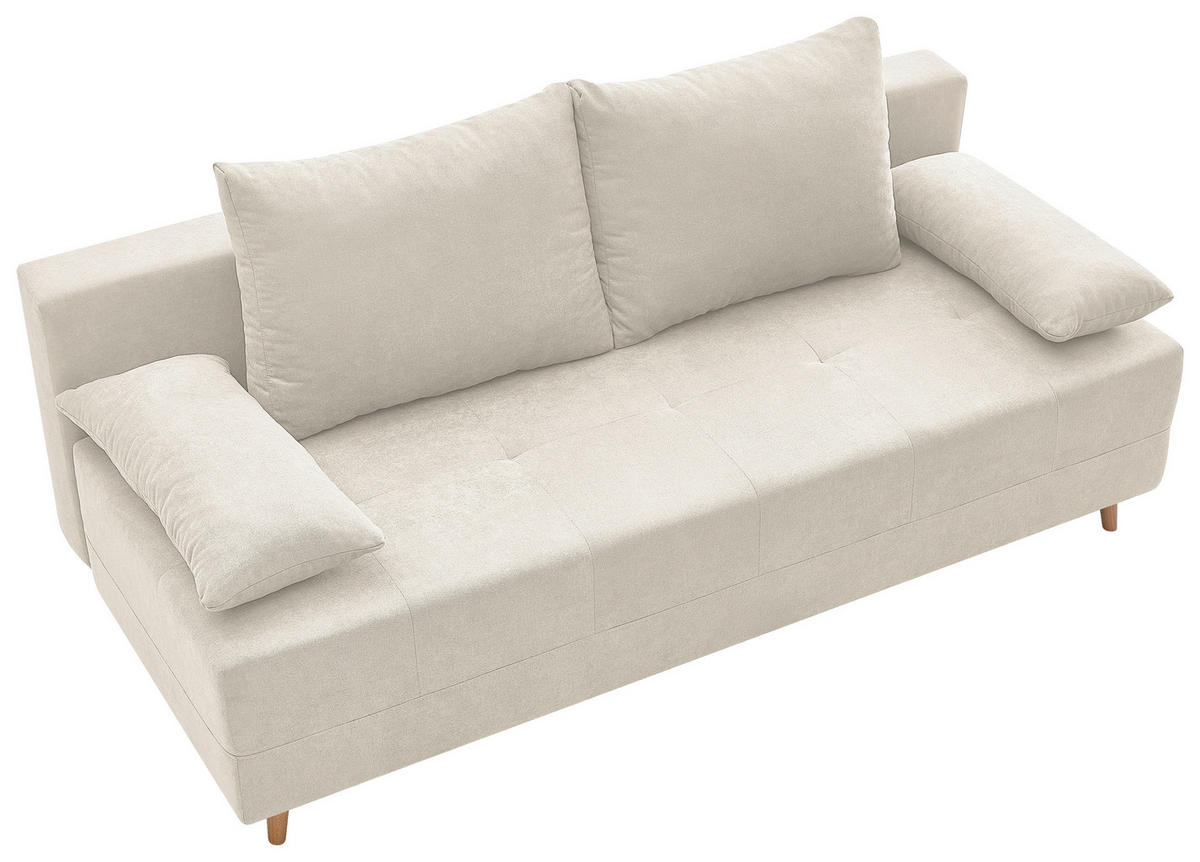 SCHLAFSOFA LUMOS Samt Creme  inkl. Rückenkissen, Armlehnenkissen, Schlaffunktion, Rücken echt, Stauraum  - Creme/Naturfarben, Design, Textil (206/96/96cm) - P & B