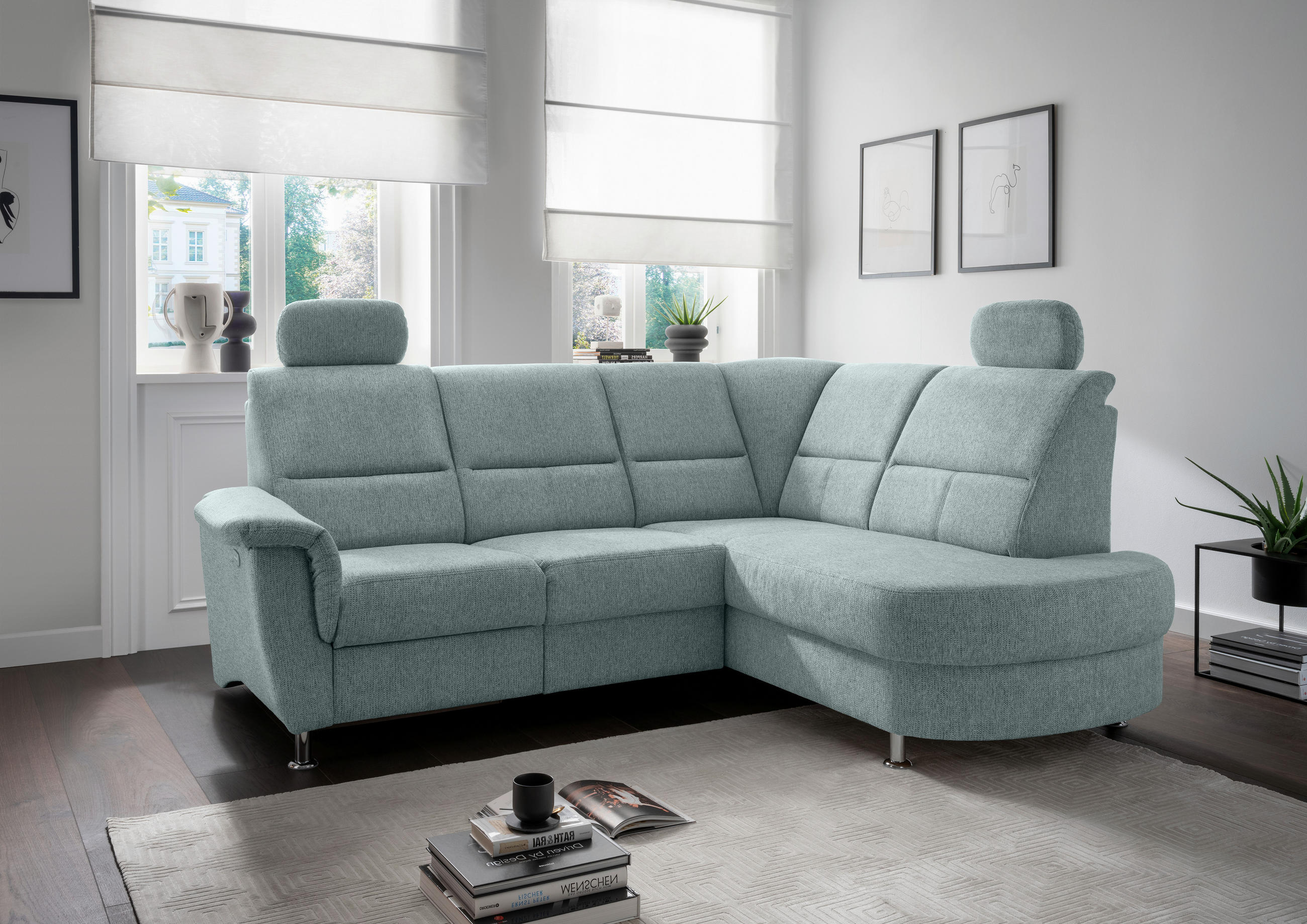 ECKSOFA in Chenille Mintgrün  - Chromfarben/Mintgrün, Konventionell, Textil/Metall (231/184cm) - Livetastic