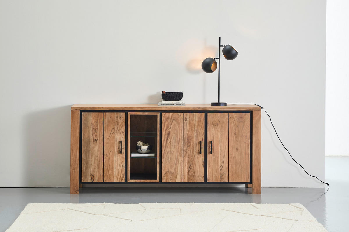 SIDEBOARD  in 175/80/40 cm  - Schwarz/Akaziefarben, Natur, Glas/Holz (175/80/40cm) - Livetastic