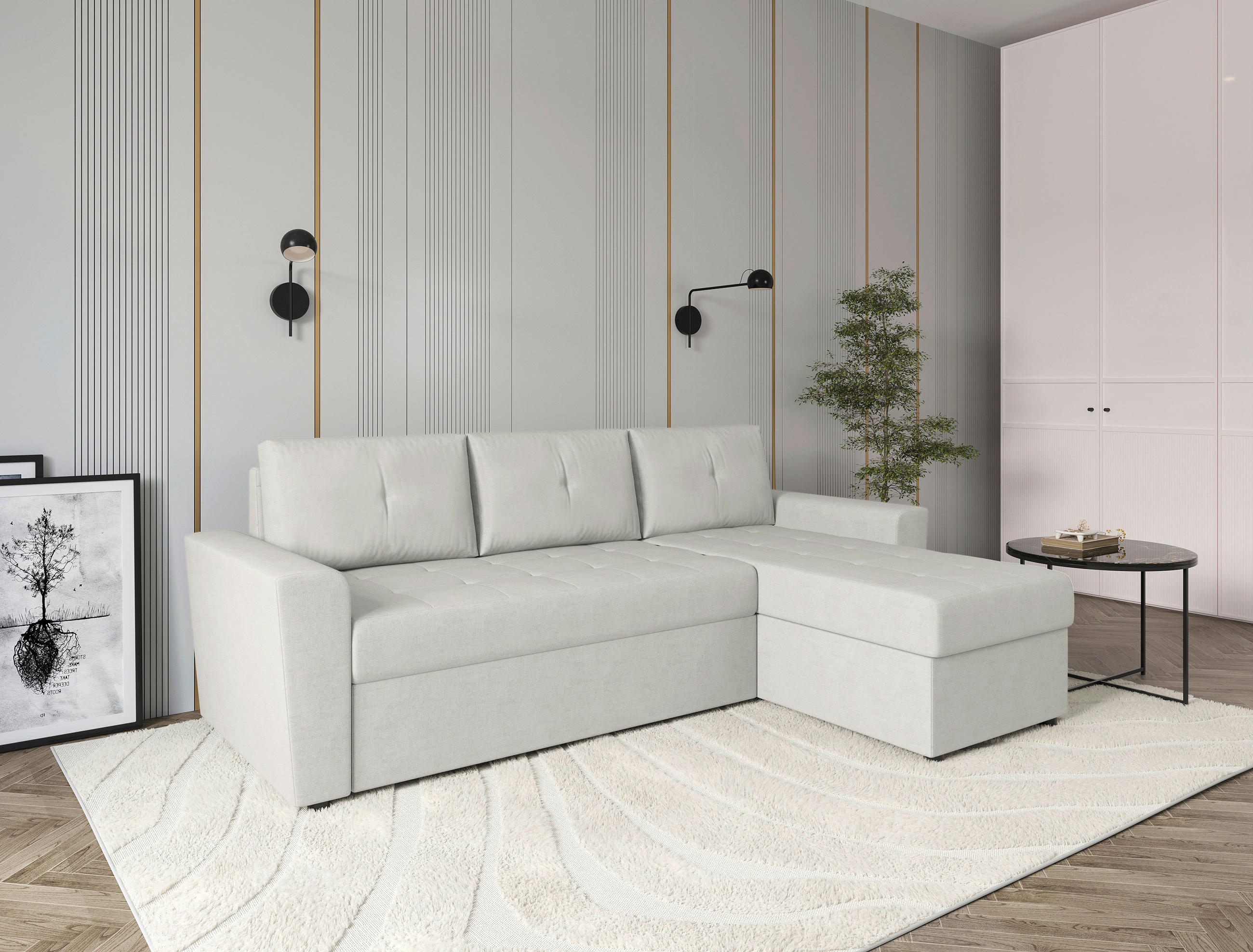 ECKSOFA TERMOLI in Jacquard Beige  231/155 cm  - Beige/Schwarz, Design, Kunststoff/Textil (231/155cm) - MID.YOU