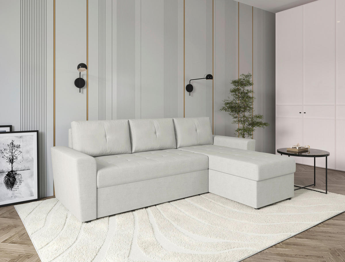 ECKSOFA TERMOLI in Jacquard Beige  231/155 cm  - Beige/Schwarz, Design, Kunststoff/Textil (231/155cm) - MID.YOU