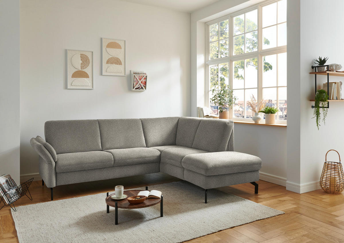 ECKSOFA in Flachgewebe Schilfgrün  241/190 cm  - Schilfgrün/Schwarz, KONVENTIONELL, Textil/Metall (241/190cm) - Beldomo Comfort