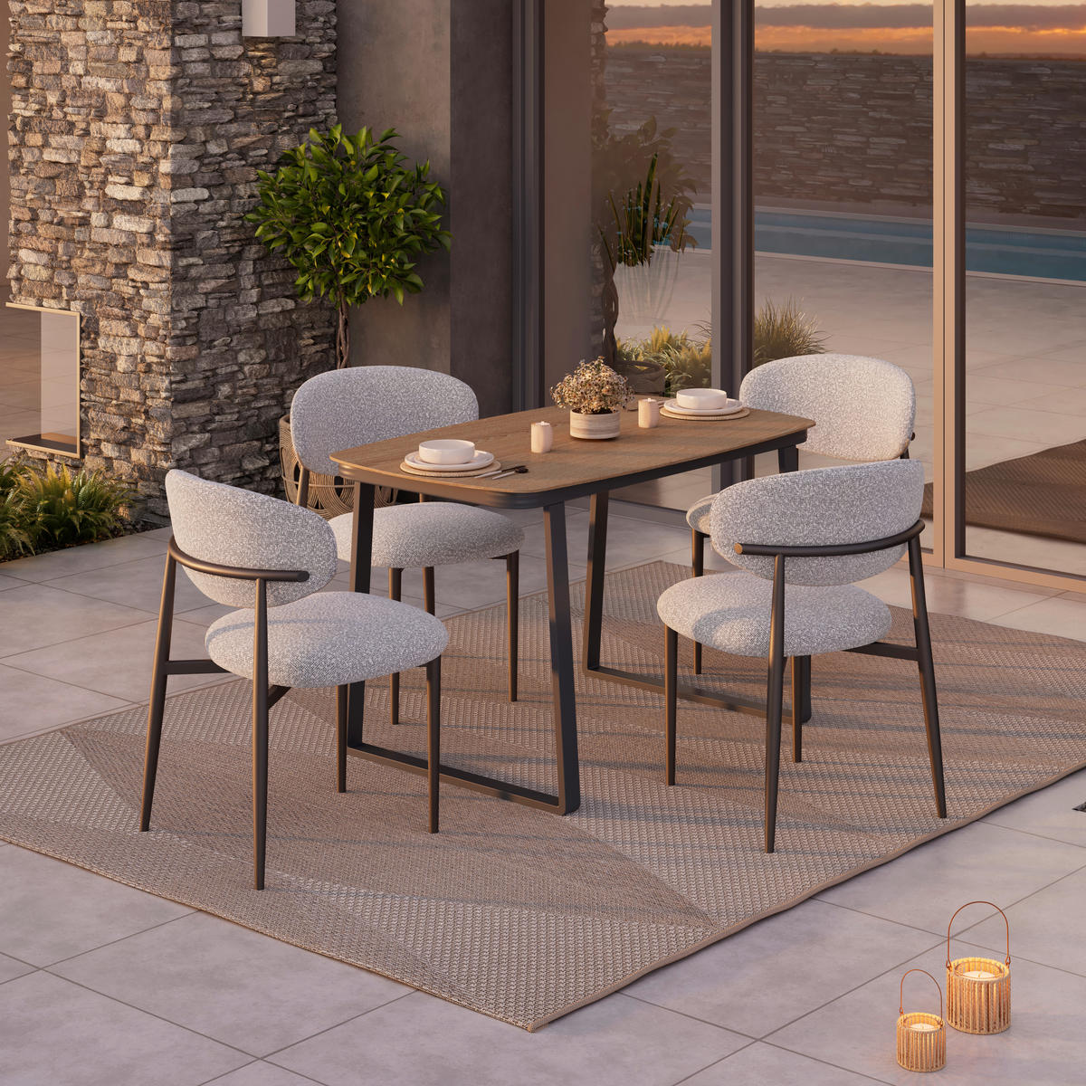 ZAHRADNÍ STŮL, kov, plast, 120/74/70 cm - přírodní barvy/antracitová, Moderní, kov/plast (120/74/70cm) - Ambia Garden