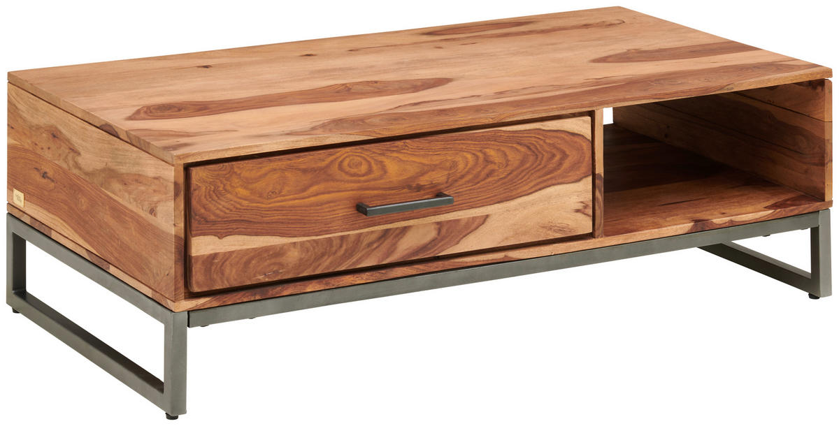 COUCHTISCH Craft Line Sheesham massiv 60/120/38 cm rechteckig Naturfarben, Anthrazit  - Anthrazit/Naturfarben, LIFESTYLE, Holz/Metall (60/120/38cm) - MID.YOU