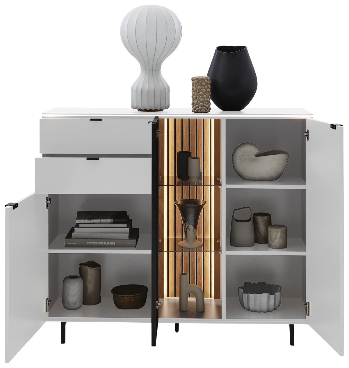 HIGHBOARD RIANI 141,2/120/40 cm 2 Schublade(n)  - Schwarz/Weiß, Design, Glas/Holz (141,2/120/40cm) - Dieter Knoll