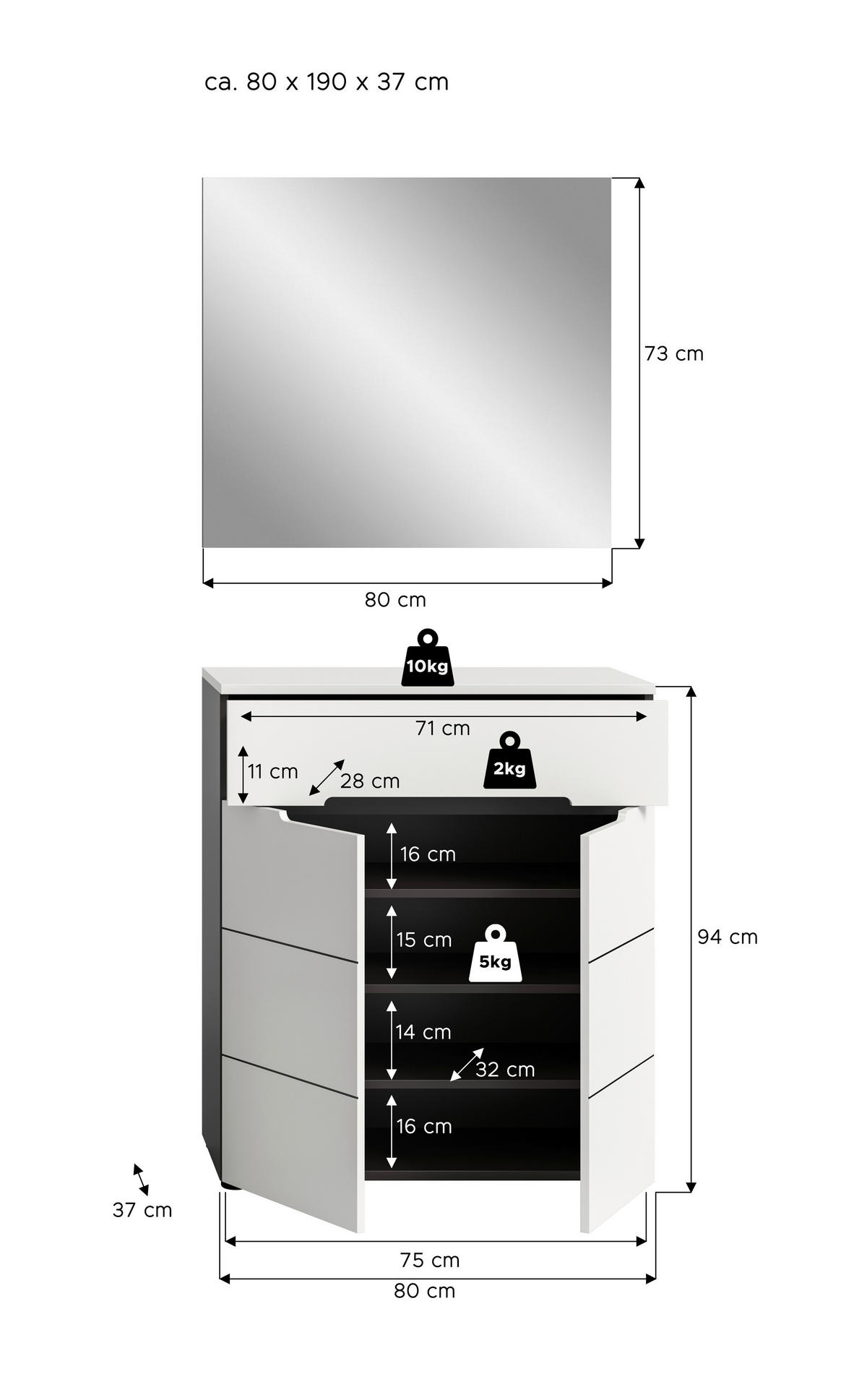 ELŐSZOBAFAL - fehér/szürke, Design, faalapú anyag (80/190/37cm) - Livetastic